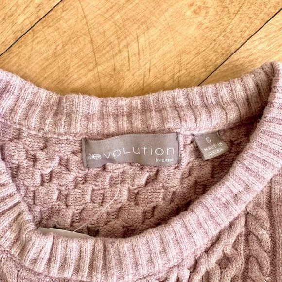 EVOLUTION HEATHER PURPLE CABLE KNIT SPRING SWEATER NEW WITH TAGS SIZE SMALL - Picture 4 of 6